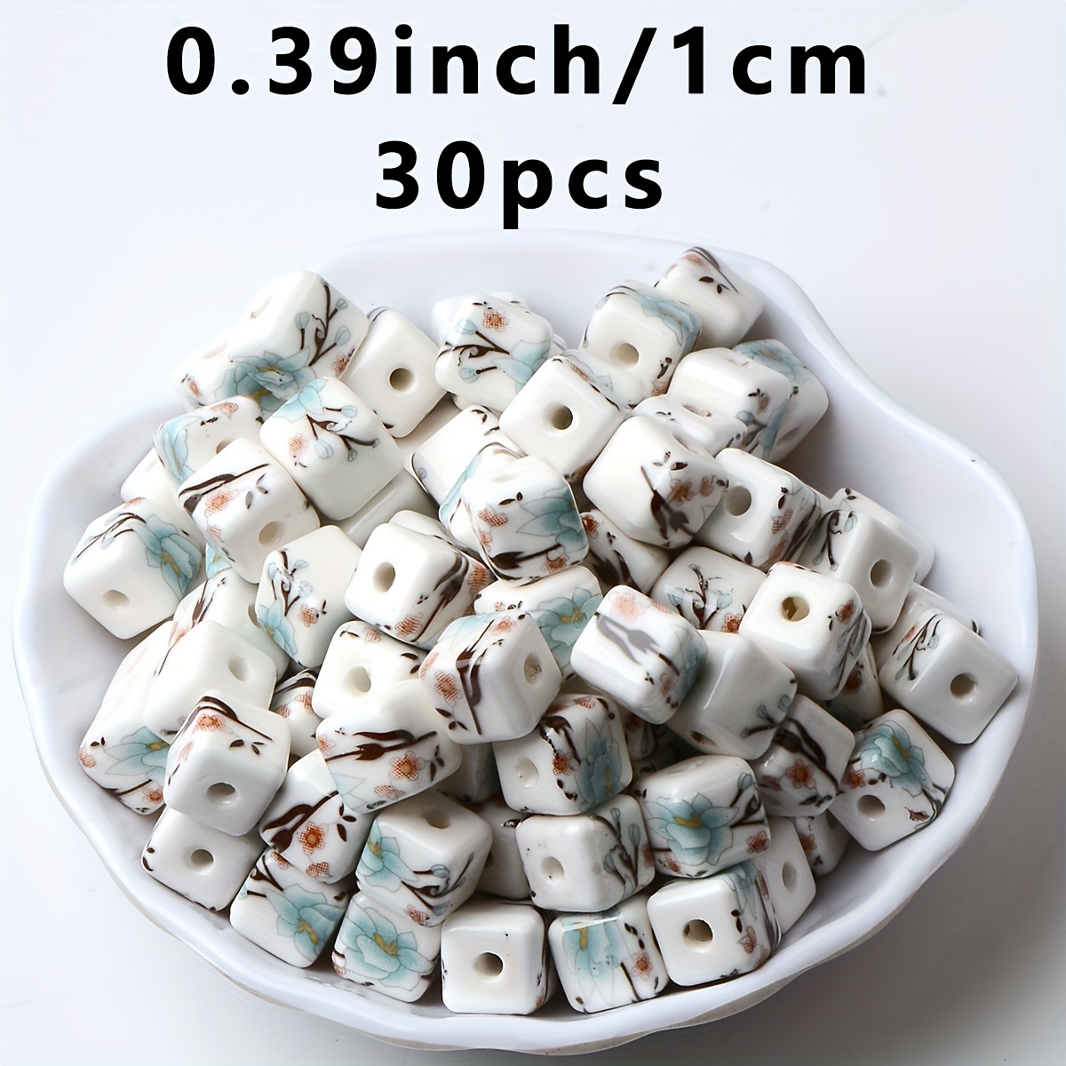 30pcs Vintage Lake Blue & White Porcelain Orchid Beads